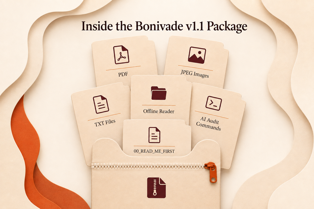 Bonivade Buyer Resistance System v1.1 digital package with PDF, JPEG images, Offline Reader, text files, AI audit commands, and the Read Me First guide.